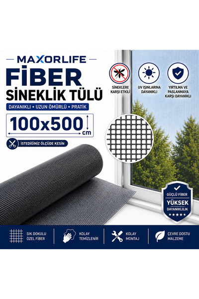 MAXORLİFE Fiber Sineklik Tülü 100x500 cm Gri – UV Dayanımlı, Dayanıklı Fiberg...