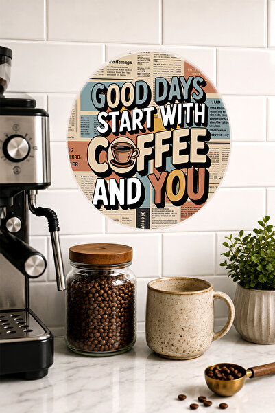 Mayeka Good Days Start with Coffee and You Retro Colorful Round Mdf Table Coffee