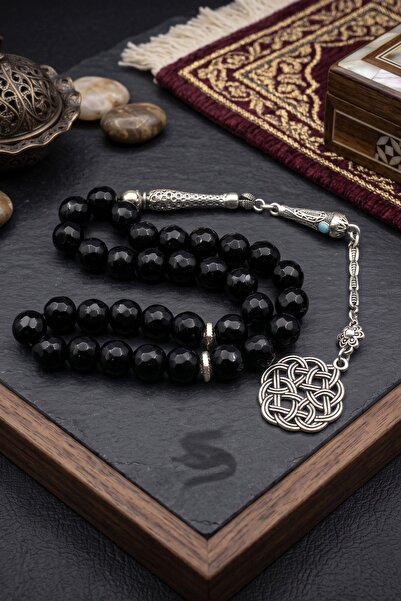 Prestige Natural Onyx Stone Faceted Cut 33mm Prayer Beads with Metal Tassel 1...