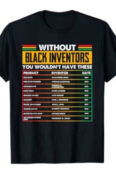 21JNRY Men's T-Shirt Graphic Printed With Black Inventors Contribution Infogr...
