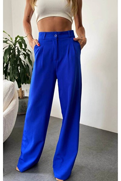 Olbia Women's Cobalt Blue Pocketed High Waist Palazzo Trousers
