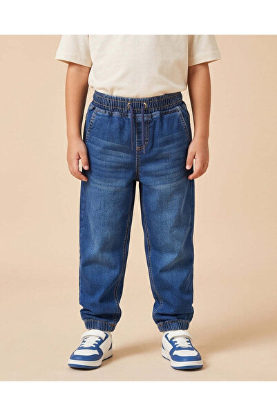 REDTAG Boys Mid Wash Pull-On Denim Jogger Pants