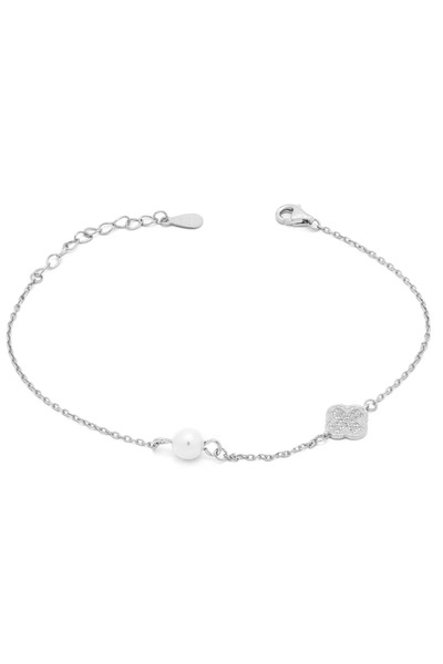 Peach Jewelry Peac Jewelry Βραχιόλι από Ασήμι 925 Σταυρός με Μαργαριτάρι
