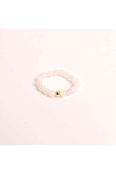 craftmystic Elastic ring with golden ball and 4 mm beads made of natural ston...