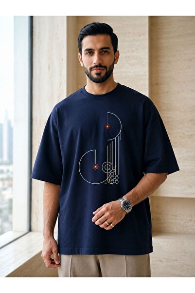 ZAVIXO Unisex Oversize T-Shirt with Minimal Pattern Print, Cotton Crew Neck, ...