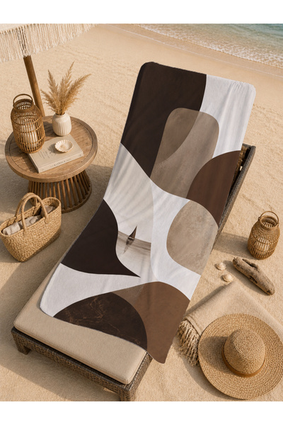Evmila Prosop de plajă cu model abstract organic, cremă de cafea modernă, 70x...