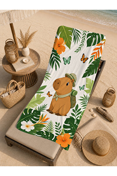Evmila Teddy Bear Marine Circle Tropical Patterned 70X150 Beach Towel - Digit...