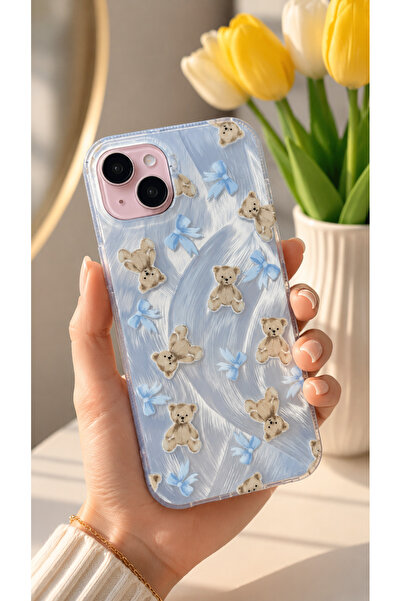 EDELFU iPhone 15 PLUS ve 14 PLUS UYUMLU - Aura Tüy (Gümüş), Desenli Koruyucu ...