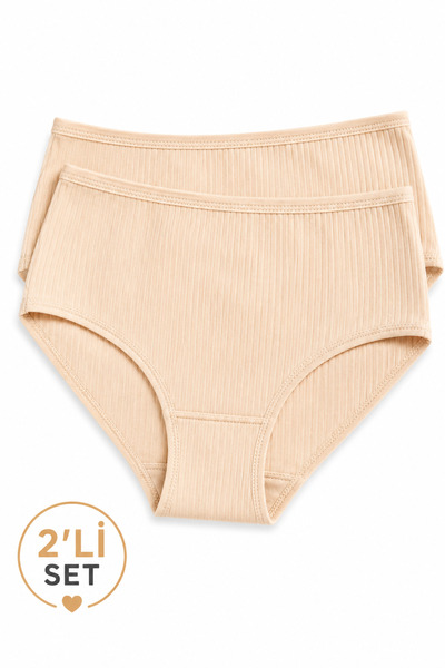 İpeksi Collection 100% Cotton High Waist Ribbed Daily Panties 2-Pack