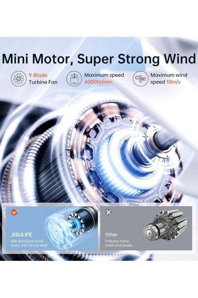 JISULIFE Life9 Portable Handheld Fan 3600mAh Rechargeable Mini USB Fan | 5-Speed Personal Cooling Fan | Up to 12 Hours Runtime | Pocket Makeup & Eyelash Fan for Travel, Camping, Office & Outdoor Use |