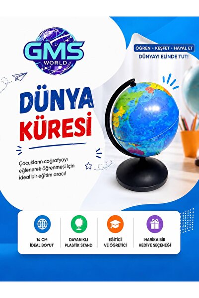 GMS WORLD 14 CM STANDLI DÜNYA KÜRESİ / DÜNYA AVUÇLARINIZIN İÇİNDE