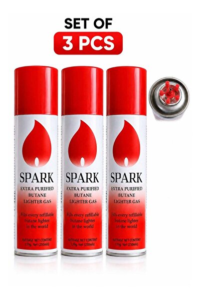 Spark 3 عبوات غاز البوتان الفائق النقاء للولاعات سعة 250 مل - عبوة إعادة تعبئ...