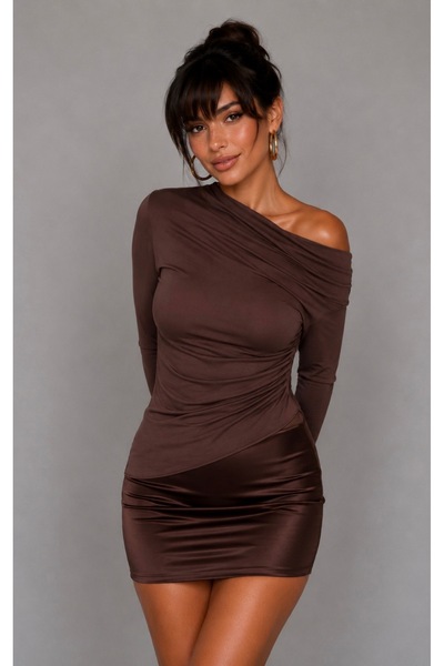Be Best Women's Brown Boat Neck Gathered Blouse Be491