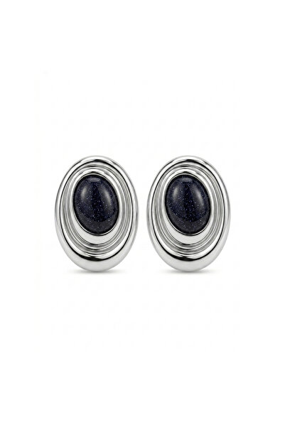 Charmist Steel Louvre Stone Earrings Navy Blue