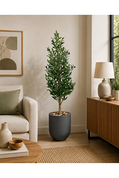 N.zone 145cm Tall Artificial Mini Olive Tree with 20cm Gray Pot & 20cm Diamet...