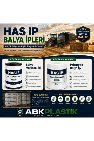 ABK PLASTİK Has İp Prizmatik Büyük Balya İpi 9 kg T110 ABKPLASTİK
