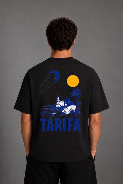 VSRN Tricou negru oversize cu imprimeu pe spate Tarıfa Design