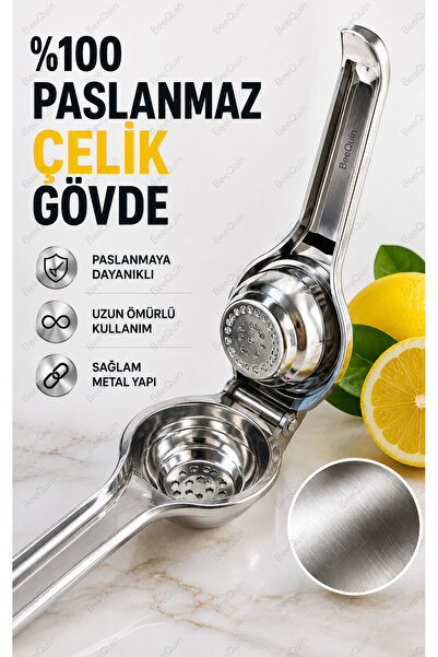 BeeQuin Paslanmaz Çelik Limon Sıkacağı Profesyonel Metal Manuel Narenciye Pre...