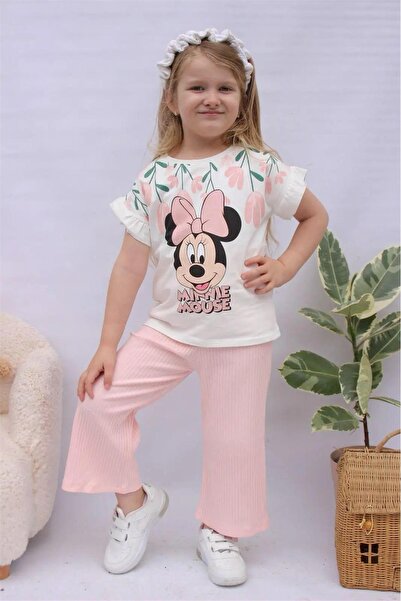 LUFFY KİDS Girls' Character Patterned T-Shirt - Cotton Bermuda Trousers - Top...