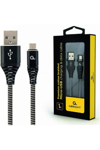 Cablexpert Πλεκτό καλώδιο USB 2.0 σε micro USB, 1μ (CC-USB2B-AMMBM-1M-BW)