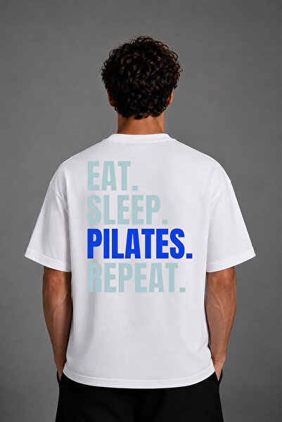 VSRN Μπλουζάκι Blue Eat Pilates Design με στάμπα στην πλάτη, λευκό, oversized