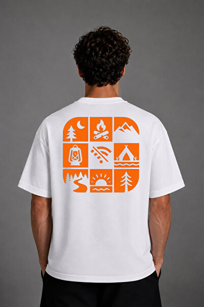 VSRN Tricou oversize alb cu imprimeu pe spate Camp Works Design