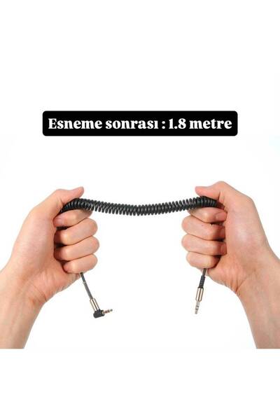 TEKNOTİMER 1.8 mt Aux Ses Kablosu 3.5mm L Tipi Metal Yaylı Dayanıklı Kablo Araba Aux Kablo – Esnek & Dayanıklı Ses Kablosu