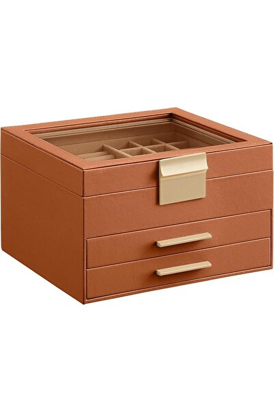 SONGMICS Jewelry Box with Glass Lid, 3-Layer Jewelry Organizer, 2 Drawers, 8 ...