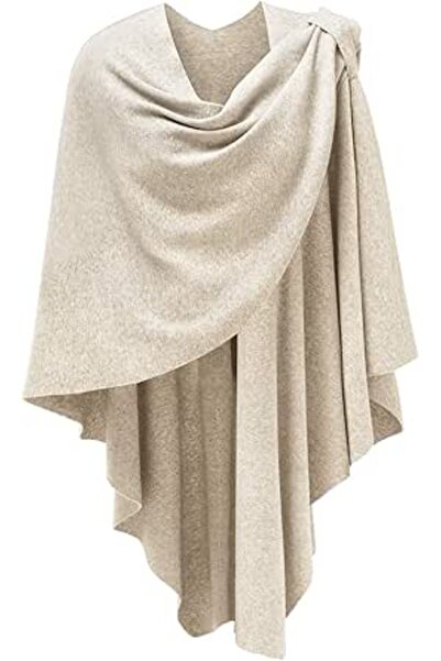 Puli Womens Poncho Shawl Wrap Finely Draped Knitted Cape Cardigan Cross Front...