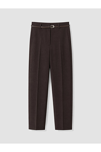 LC Waikiki Lcwaikiki Classic Brown Cigarette Fit Women's Trousers with Belt