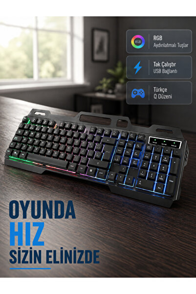 Profesyonel Oyuncu Klavye Mouse Seti – RGB Işıklı, Türkçe Q, DPI Ayarlı, Dayanıklı Gövde -