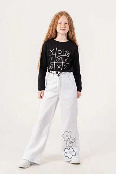 GİYİCEM TEKSTİL Girl's Daisy Embroidered City Style Jeans 2577