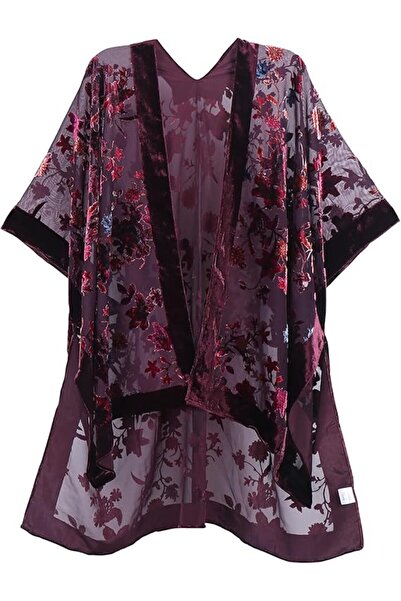 MJP MJ SERECA Women's Burnout Velvet Kimono Long Cardigan Cover Up Without Ta...