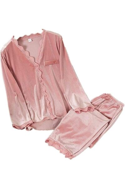 GENERAL Velvet Pajamas Women Autumn Winter Sleepwear Long Sleeve Casual Night...