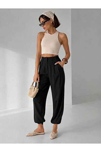 MAİMODA Women's Pleated Waist Elastic Cuff Harem Pants