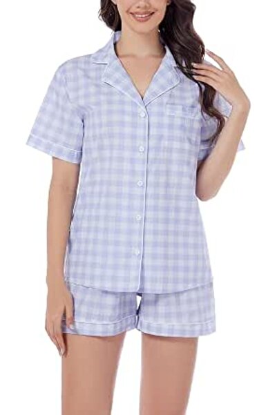 LUBOT 100% Cotton Pajamas for Women PJ Set Button-Down Knitted Soft Long Shor...