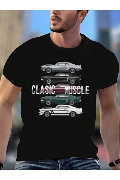21JNRY Vintage Graphic For Men - Classic Muscle Text And 4 Retro Car Illustra...