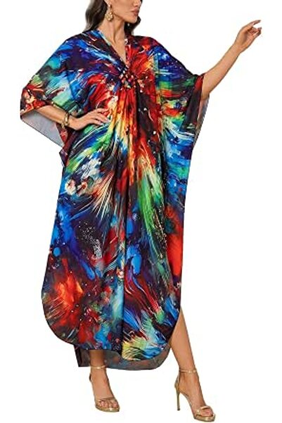 GENERAL Women's Bohemian Kaftan Maxi Loungewear Oversized Nightgown Homewear ...
