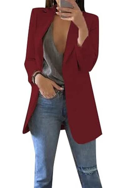 YMing Women's Blazer, Elegant Loose Cardigan Jacket with Lapel Collar, Notch ...