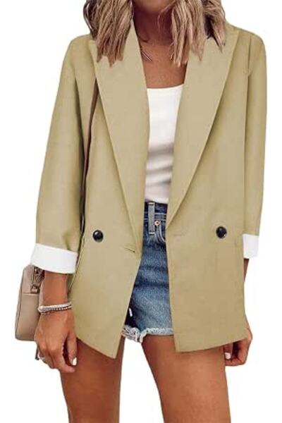 YMing Women's Blazer, Elegant Loose Cardigan Jacket with Lapel Collar, Notch ...