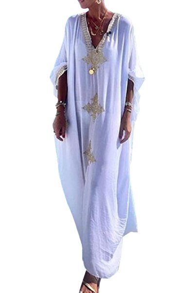 Bsubseach Women Embroidery Short Sleeve Bikini Swimsuit Cover Up Side Split B...