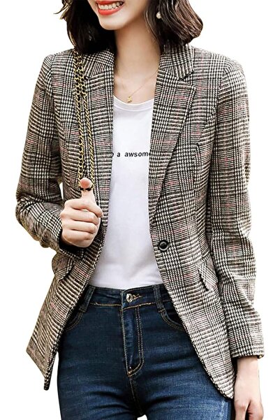 GENERAL ebossy Women's Notch Lapel 2 Button Boyfriend Blazer Suit Houndstooth...