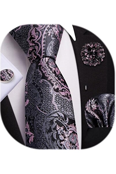 Dubulle Mens Paisely Silk Tie for Men Necktie and Pocket Square Set