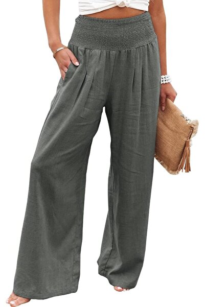 GENERAL Vansha Women Summer High Waisted Cotton Linen Palazzo Pants Wide Leg ...