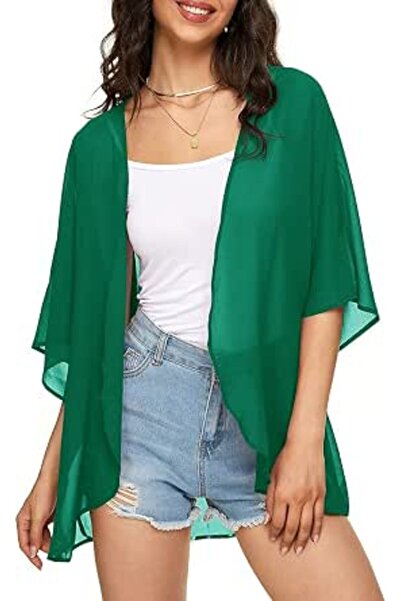 Indian's Women's Solid Puff Sleeve Kimono Cardigan Loose Cover Up Casual Blou...