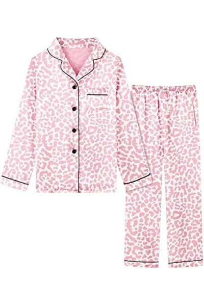 GENERAL Schbbbta Girls Boys Satin Pajamas Set, 2Piece Silk Nightwear Button-D...