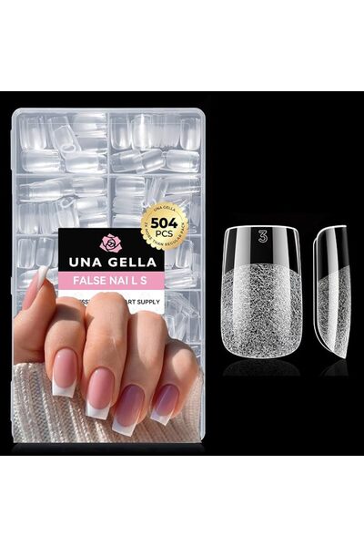 UNA GELLA Nail Tips Square: 504PCS Short Square Nail Tips Pre Etched Gel Fake...