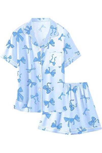 GENERAL Schbbbta Girls Boys Satin Pajamas Set, 2Piece Silk Nightwear Button-D...