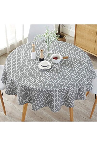 Generic Brand Tablecloth - Round striped tablecloth - Floral pattern - Washab...