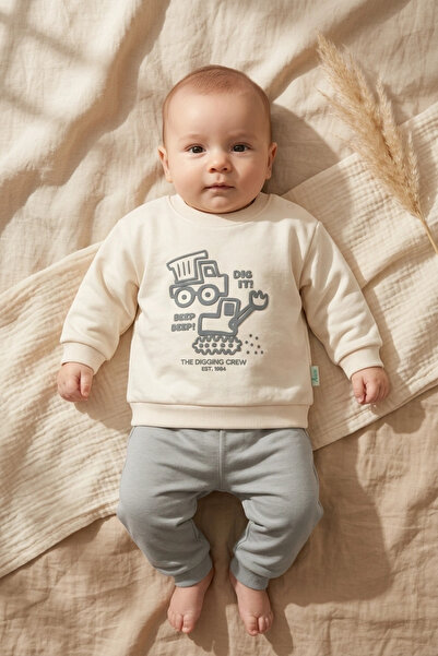 Babydonat طقم سويت شيرت مطبوع عليه آلات العمل من القطن للأولاد الصغار وبنطلون...